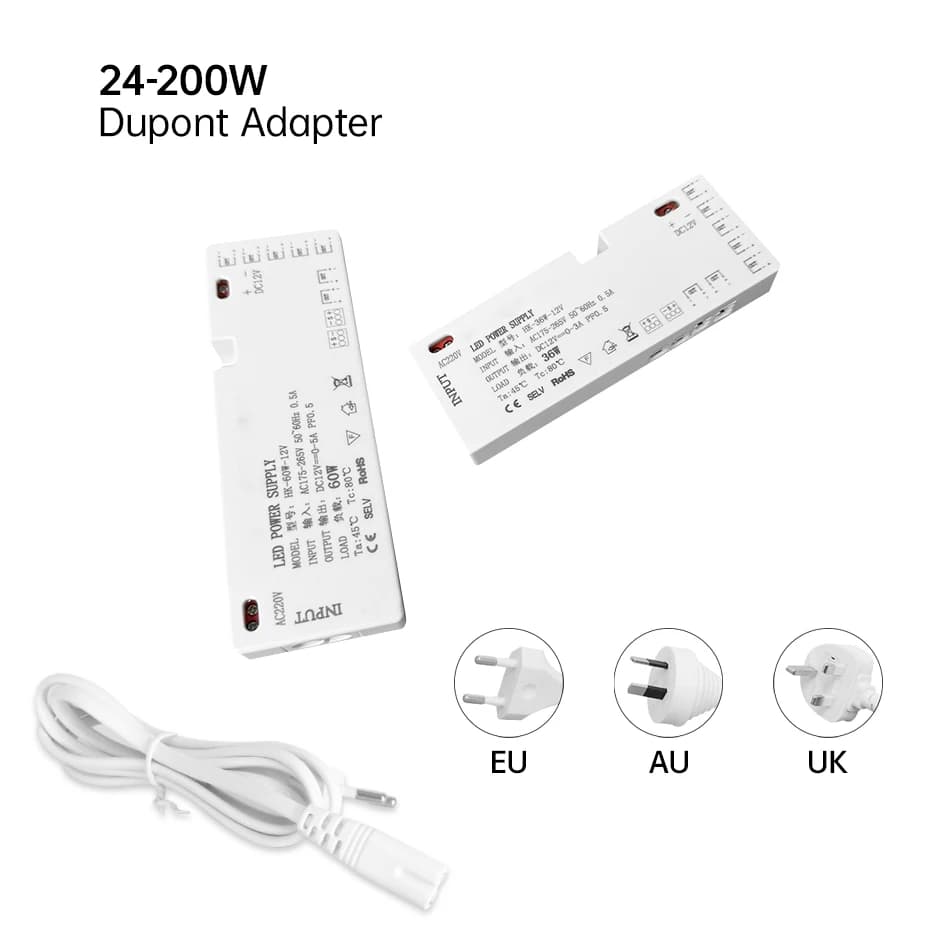 12V 24V Cabinet Light Strip Trasformatore di potenza Du-bang porta 24W/36W/60W/100W/150W/200W EU AU UK spina Alimentatore Driver di illuminazione