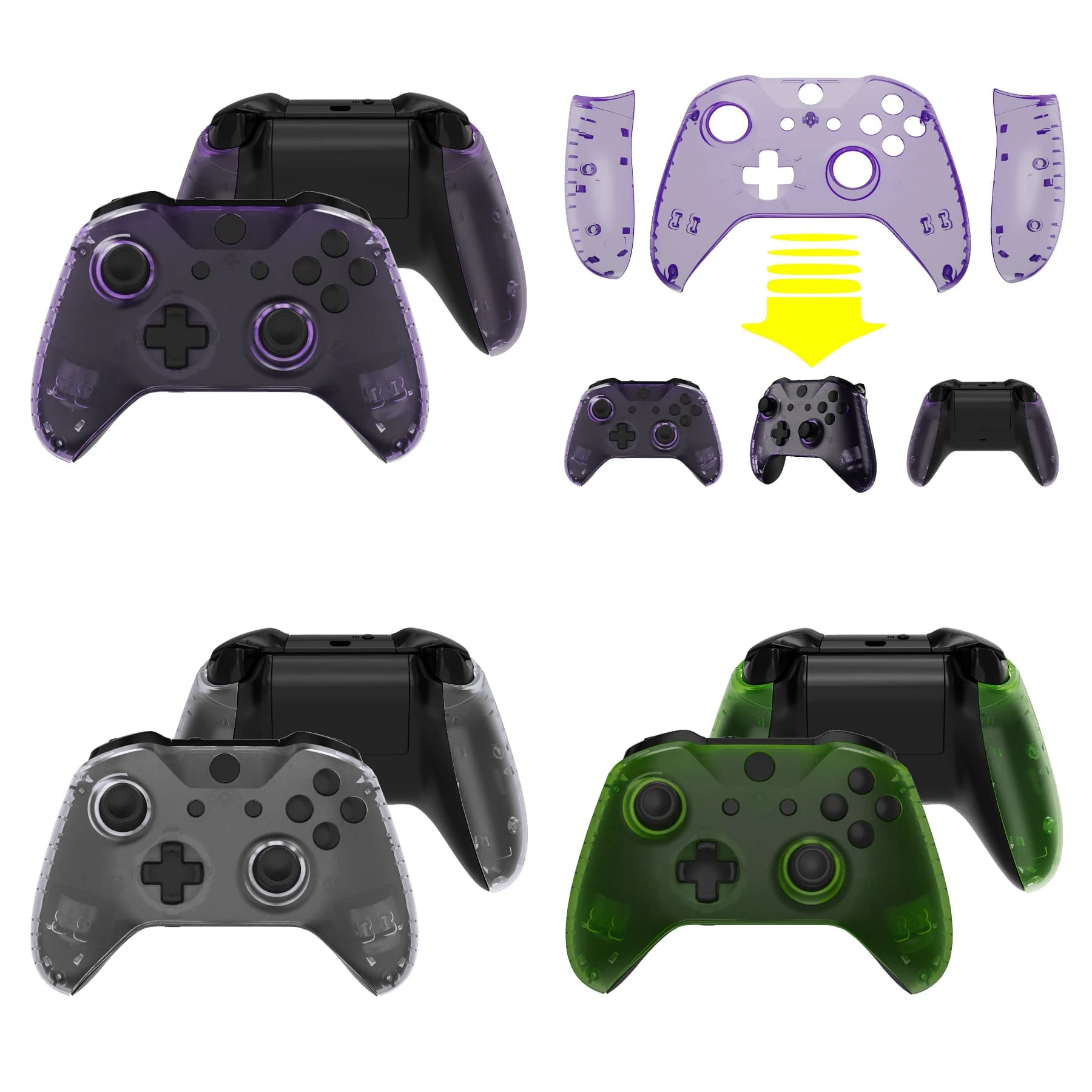 eXtremeRate Kit di fissaggio piastra frontale con alloggiamento anteriore personalizzato per controller Xbox One X e One S (modello 1708) - Serie trasparente