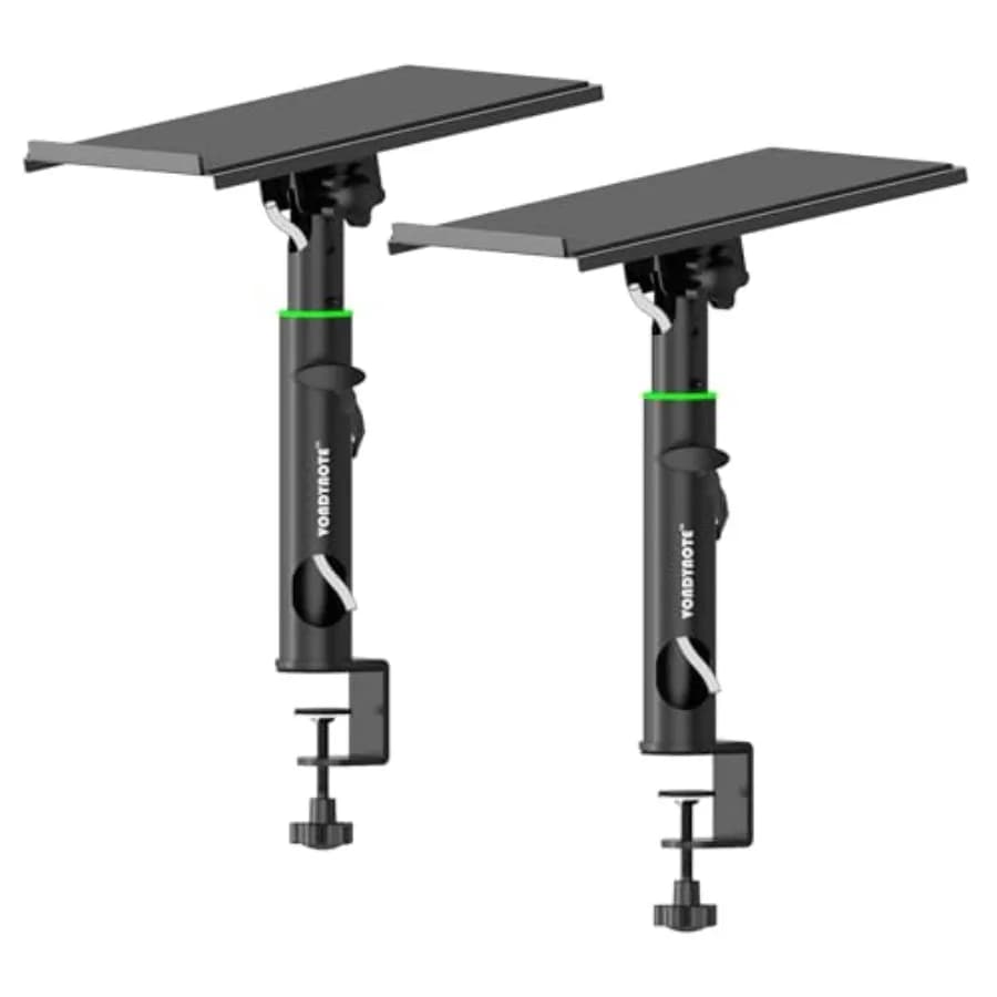 Pair of Studio Monitor Supports with Desk Clamp, Speaker Supports with Inclination 0-12° and Adjustable Height, with Cable Management
