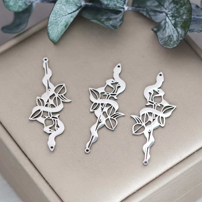 3pcs Stainless Steel Snake Charms Pendant For Jewelry DIY Making Bracelet Necklace Earrings Keychain Bag Clothing Charms