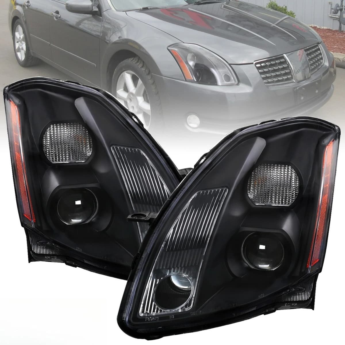 Black Projector Headlights Fits 2004-2006 Maxima Headlamps Replacement Pair