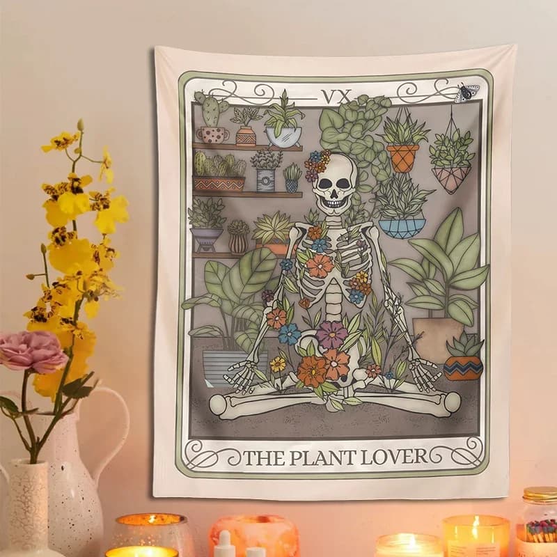 Amante delle piante Tarocchi Carta Arazzo Appeso a parete Pianta Strega Scheletro Botanico Strega Boho Giardinaggio Camera da letto Dormitorio Decorazioni per la casa