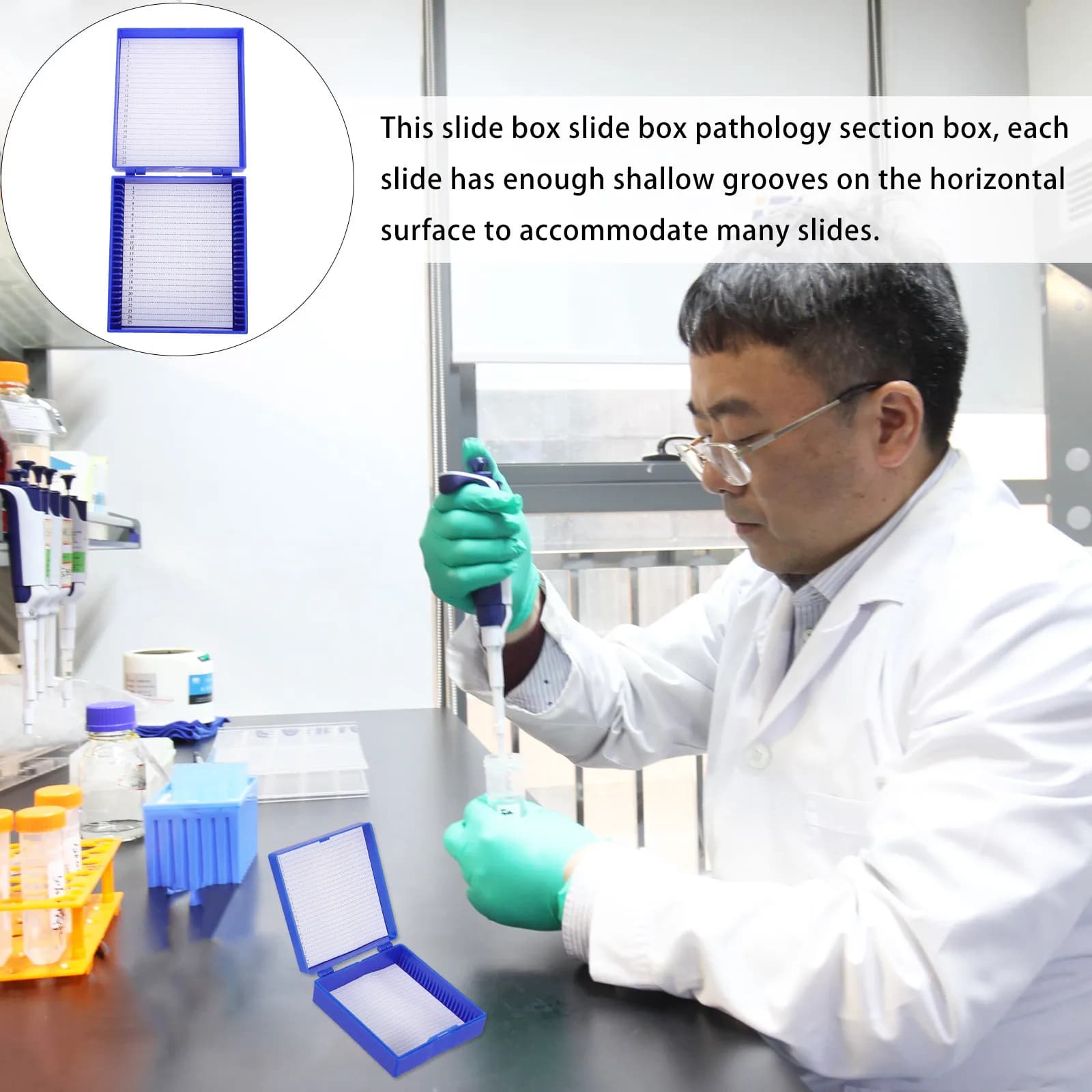 Contenitore per la conservazione di vetrini da microscopio, 2 pezzi, in ABS di alta qualità con 72 fessure numerate, design con chiusura a fibbia per una conservazione ordinata