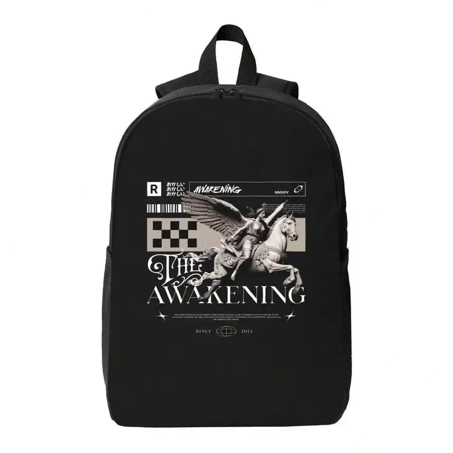 Black Graphic Print Backpack For Adults Laptop Book Bag Zipper Closure