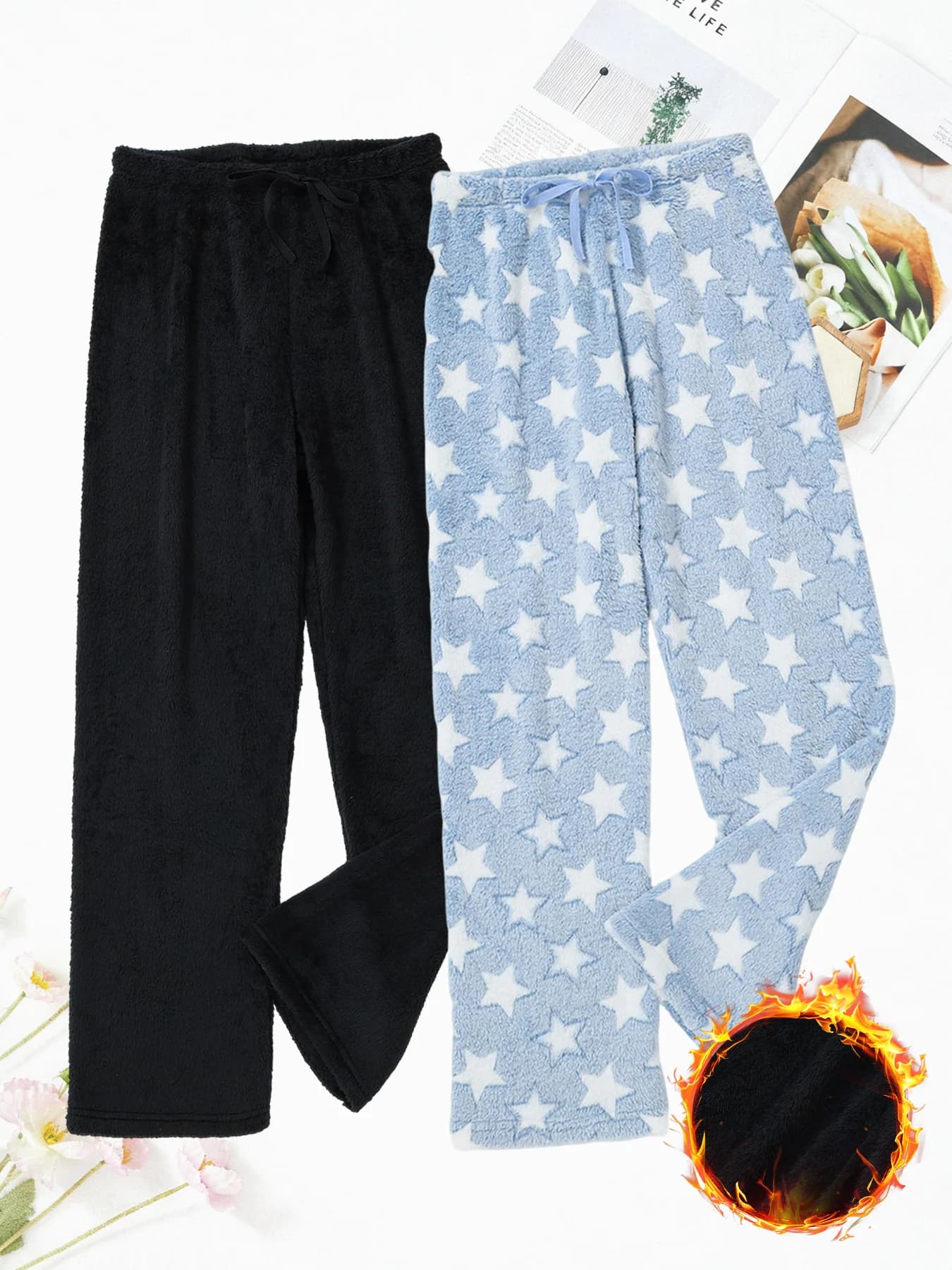 2 pcs Women'S Super Soft Flannel Pajama Pants. Casual Home Pants For Winter