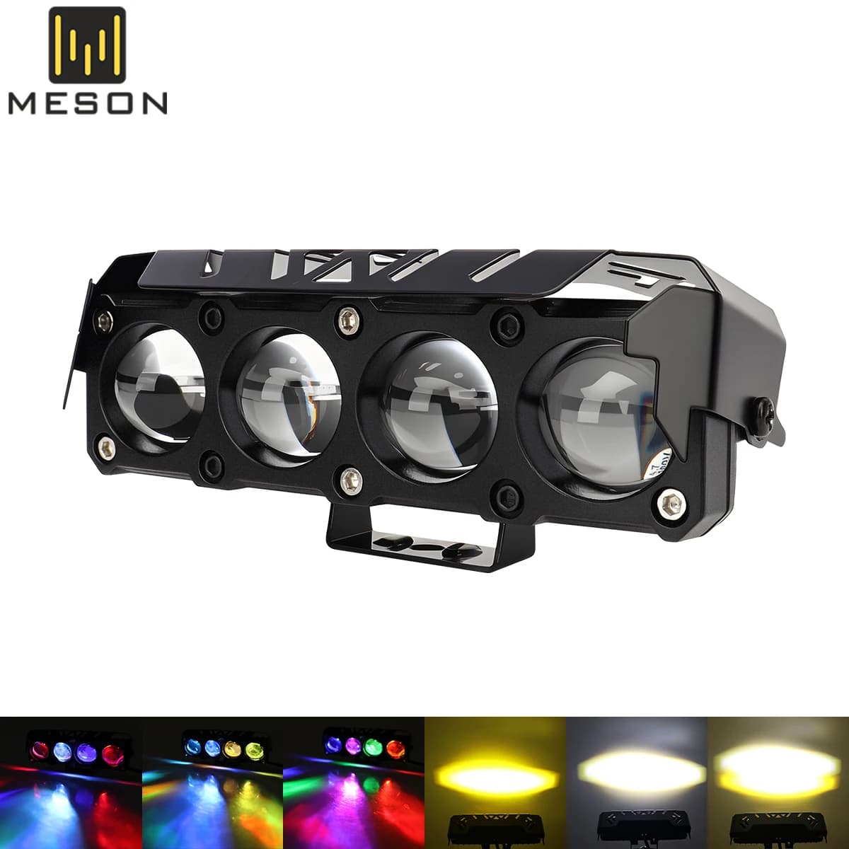 Faro LED per Moto 30W, Fendinebbia 12-24V, Luce di Lavoro RGB Bicolore Giallo e Bianco, 4 Lenti per Auto, Camion, SUV, UTV, SSV