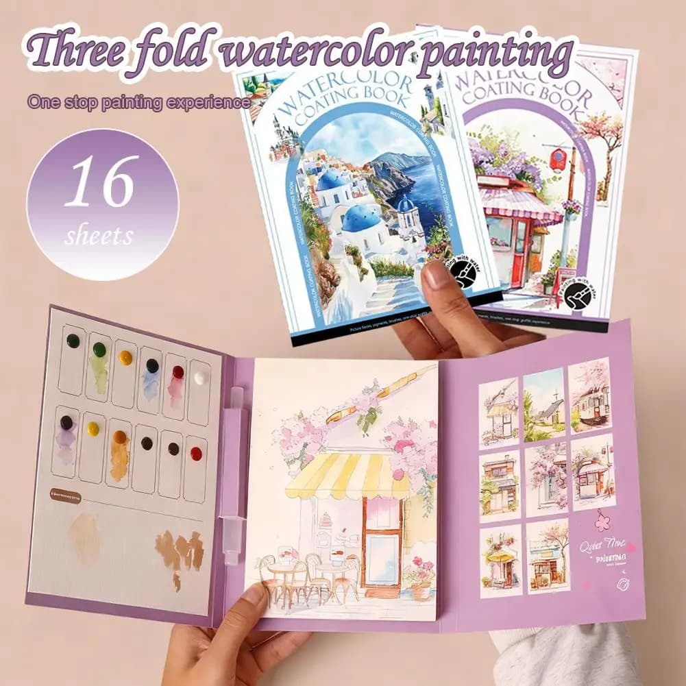 Set di pittura ad acquerello da viaggio artistico con libro ripiegabile, 12 colori incorporati e carta per appunti antistress per la terapia artistica fai-da-te