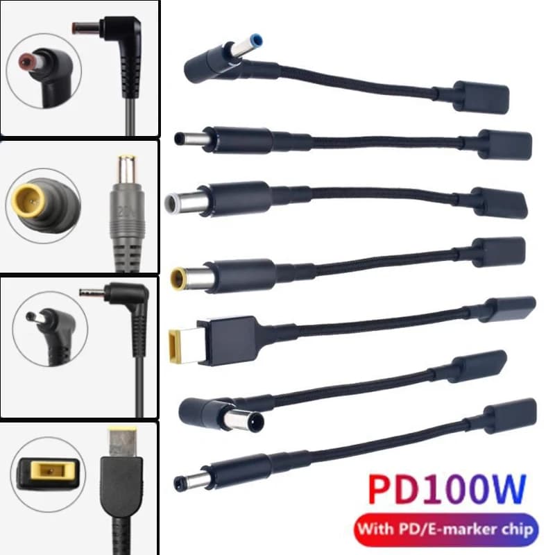 Connettore adattatore di alimentazione universale per laptop da 100 W cavo di ricarica rapido USB tipo C femmina da testa a presa per caricabatterie per laptop converte