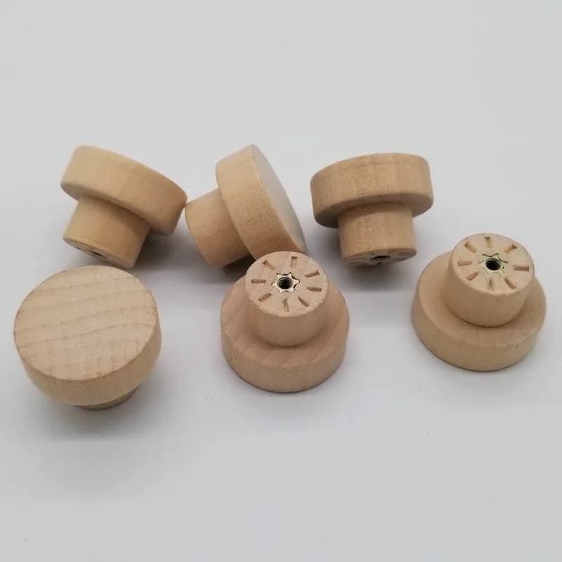 Set di pomelli per cassetti in legno rotondi da 6 pezzi con viti Manopole per cassetti in legno con parte superiore piatta Maniglia per cassetti in legno non finito