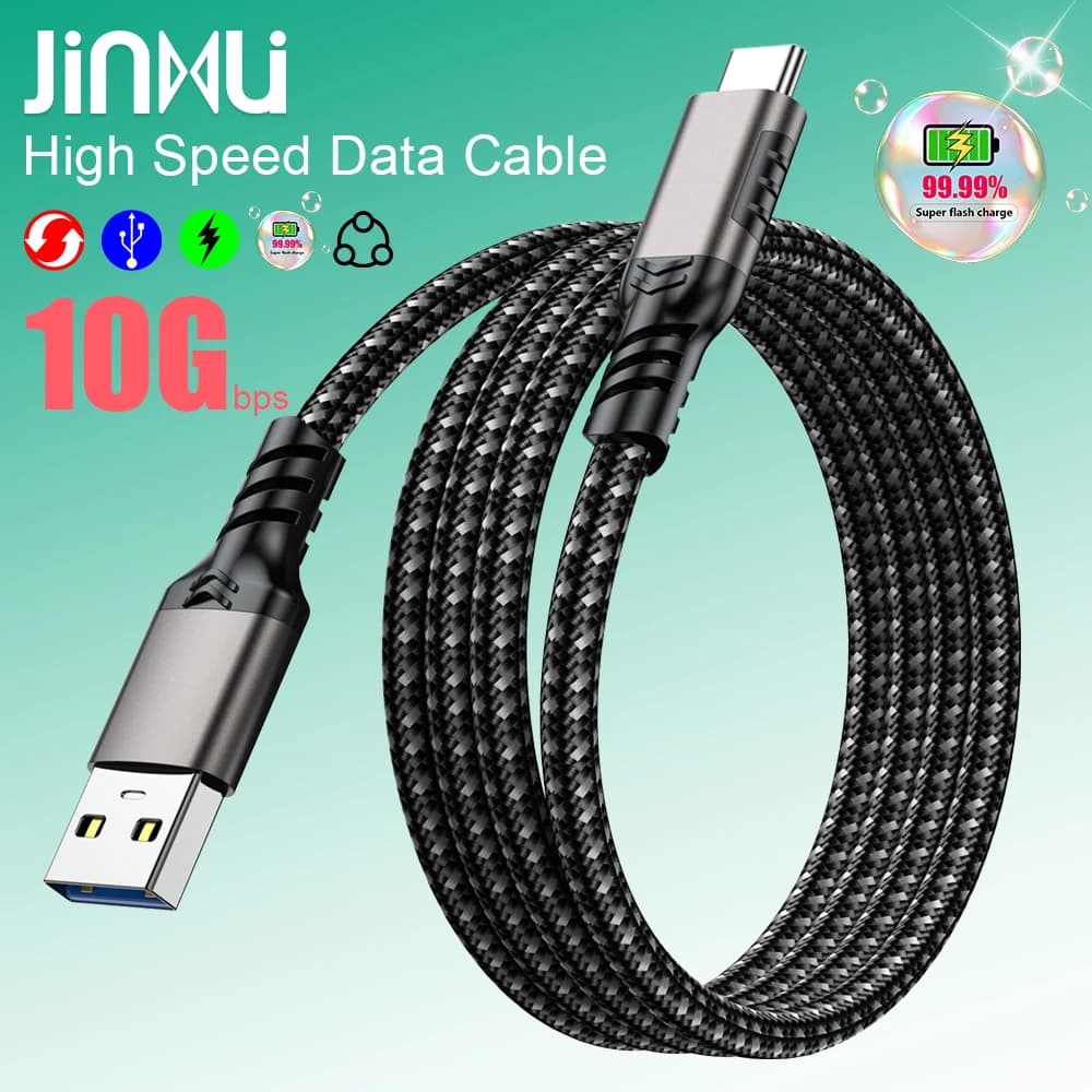 JINMUXI USB3.2 to Type C 10Gbps High Speed Data Cable USB C SSD Hard Disk Cable QC 3.0 3A 60W Fast Charging For Phones Laptops