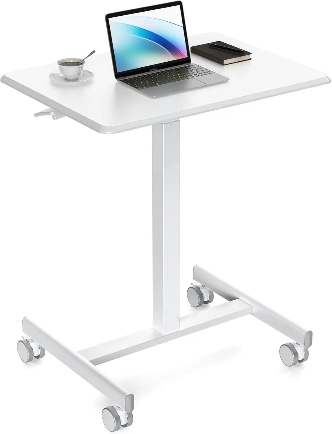 Scrivania Mobile Regolabile in Altezza con Ruote, Carrello Portatile per Laptop per Ufficio Domestico in Bianco