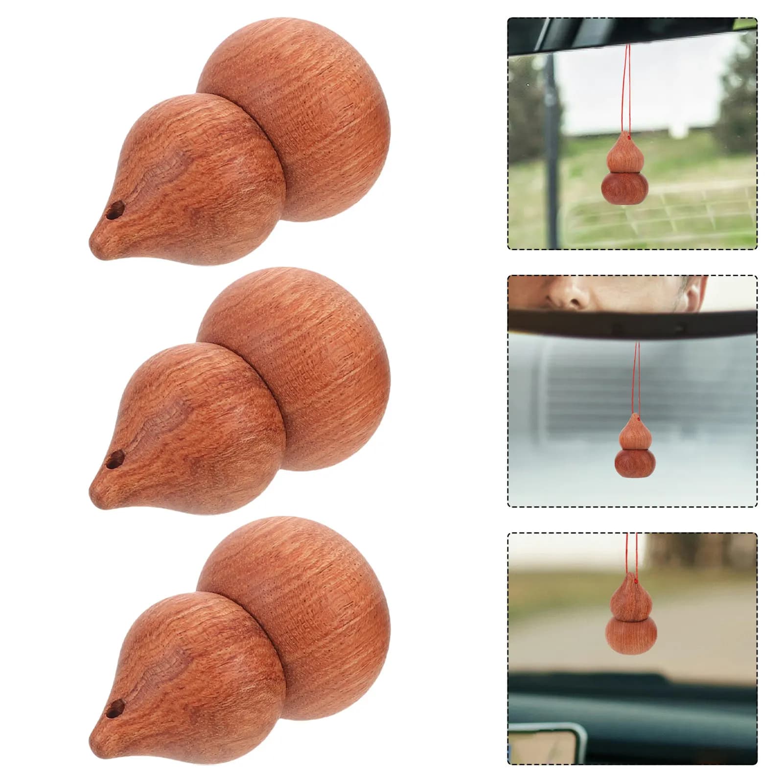 3Pcs Wooden Hanging Car Air Freshener Empty Diffuser Bottle Gourd Shaped Essential Oil Roller Bottle Portable Aromatherapy