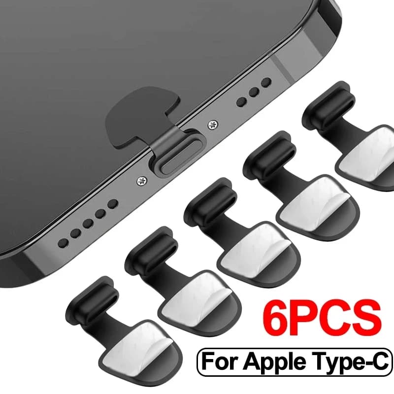 1/6PCS Anti-Power Refill Door Nasty Plug for iPhone Samsung 20 USB Port Type-C Protection Silicone Dust Cover Anti-Swimming Cap