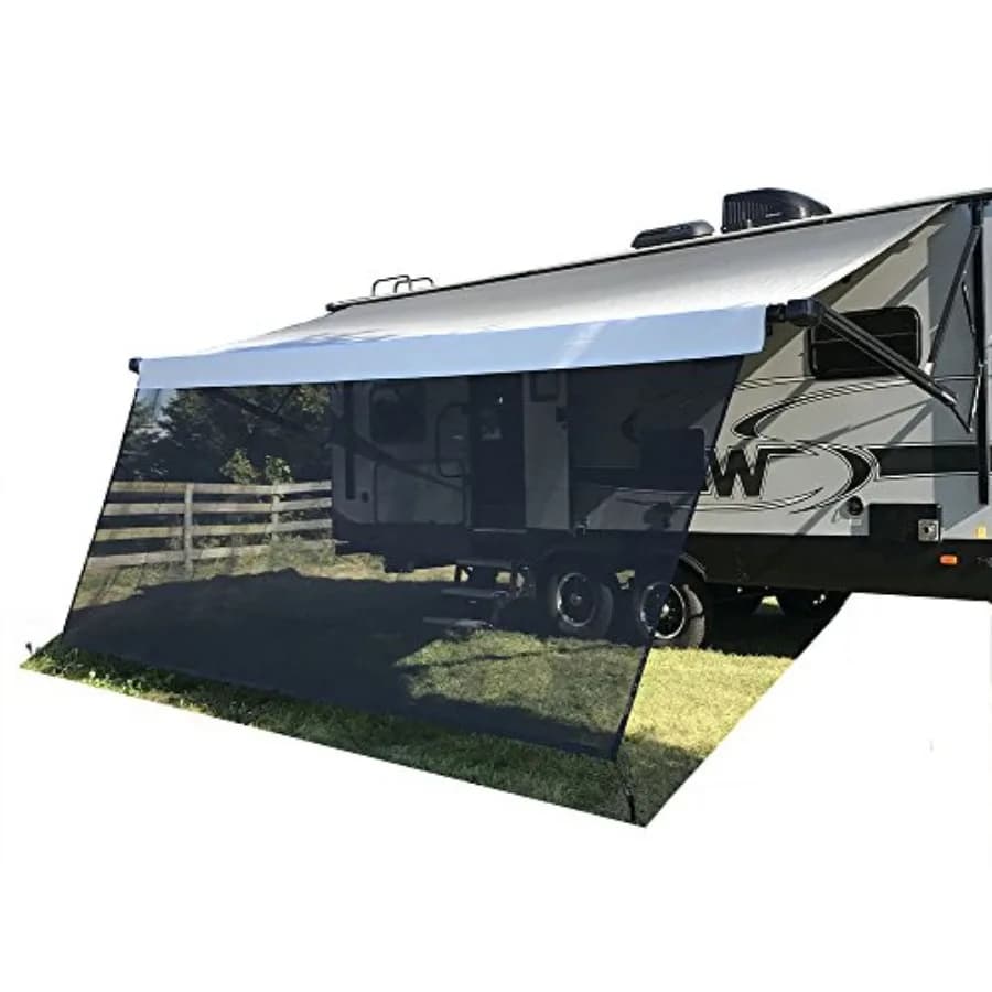 Tenda Parasole a Rete 8' x 15' 3'' per Tenda da Sole 16' per Camper, Roulotte, RV - Protezione UV Nera - Kit Completo 3 Anni
