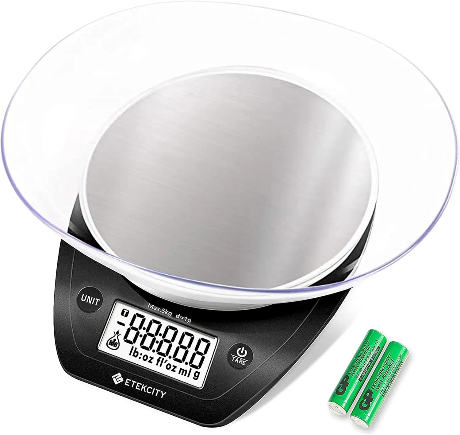 Bilancia alimentare Etekcity 0.1g, con ciotola, digitale in grammi e once per perdita di peso, dieta, cottura al forno, cucina e preparazione dei pasti, 11lb/5kg