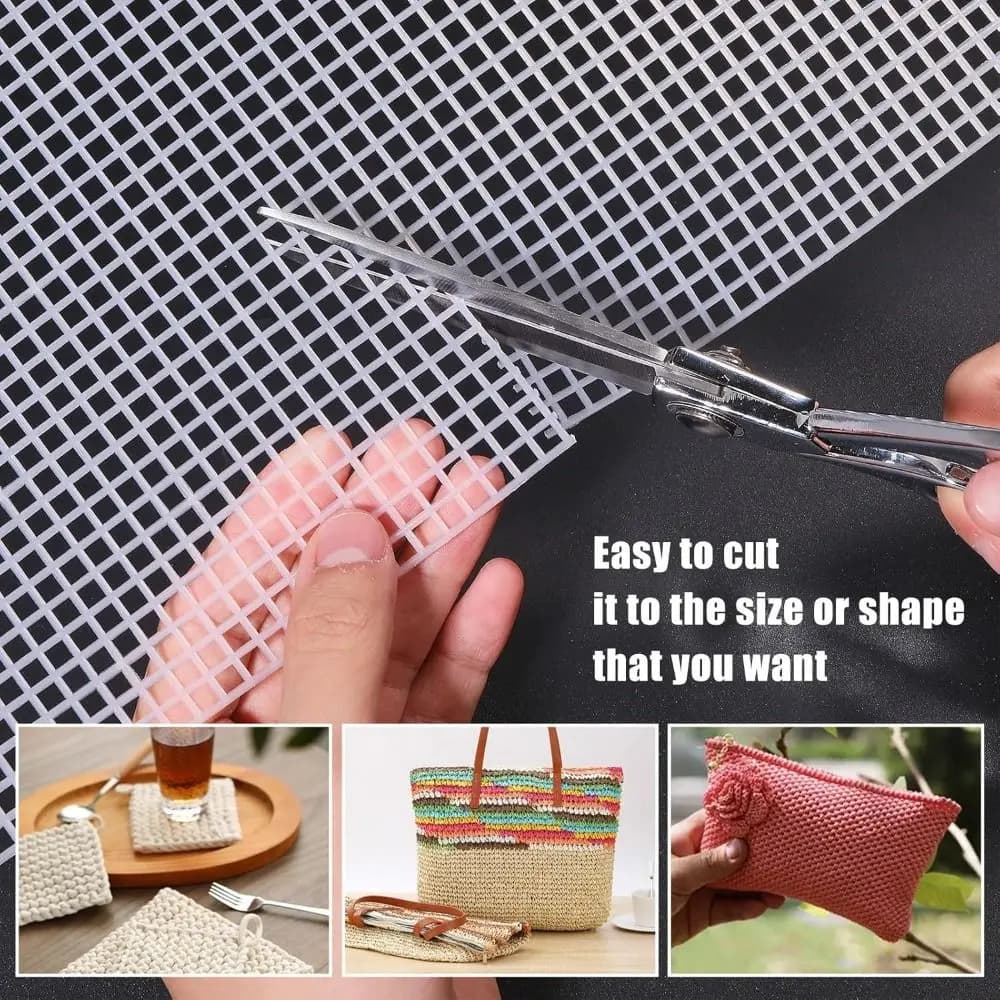 Accessori per borse Borsa in plastica Griglia a rete Resistente panno a rete bianco Borsa in tela Fogli Borsa Tappeto Filato acrilico Lavorazione a maglia