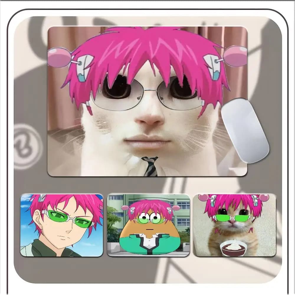 Tappetino per mouse Anime Role Saiki K Chibi, piccolo tappetino per mouse LockEdge per giocatori, tappetino per scrivania del computer, rettangolare, in gomma antiscivolo