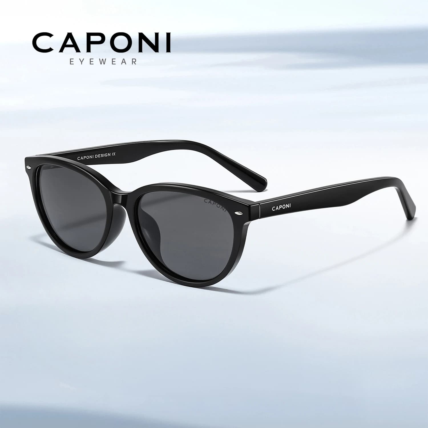 CAPONI Polarized Women Sunglasses Round Original Design Outdoor Sun Glasses Acetate Black Shades Oil-resistant Lenses CP36031