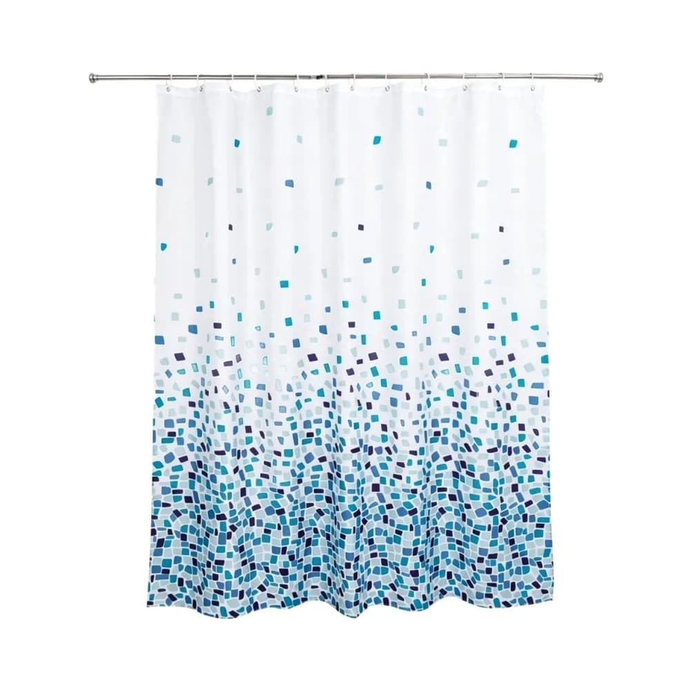 180x180cm Waterproof Shower Curtain with Blue Gradient Print Polyester Fabric and Evenly Spaced Metal Grommets