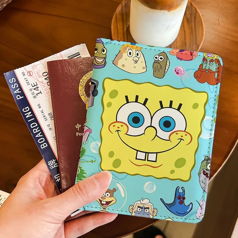 SpongeBob SquarePants Cute Passport Protective Case Multi-card Slot Travel Document Bag Portable Overseas Travel Storage Pouch