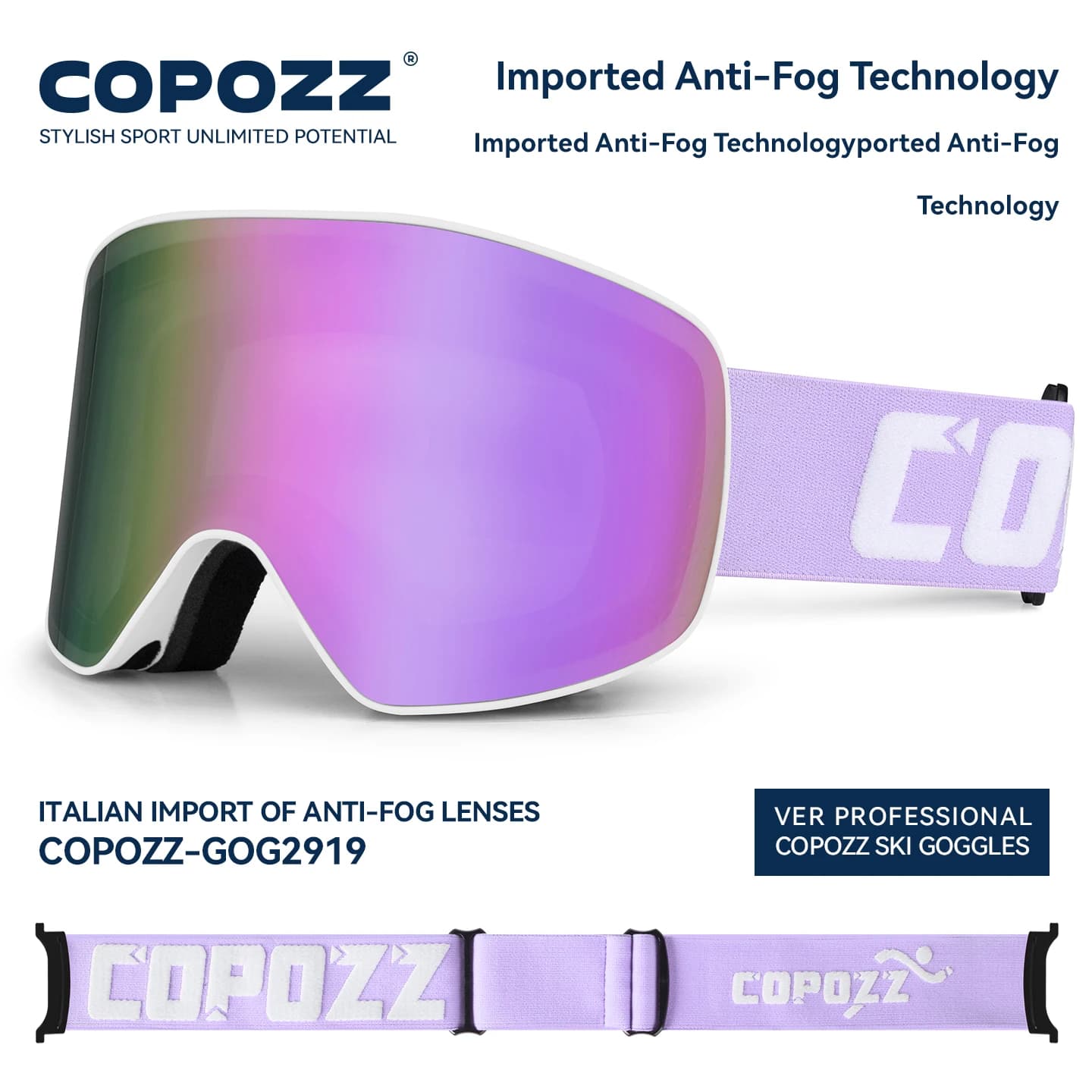 COPOZZ Marca Occhiali da sci Uomo Donna doppi strati grandi Occhiali da snowboard Anti-fog UV400 Skate Sci Occhiali da snowboard