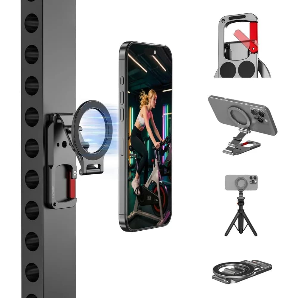 Supporto Magnetico Pieghevole per Telefono con Adattatore per Treppiede, Vite da 1/4, Moschettone per Palestra, Golf, Viaggi