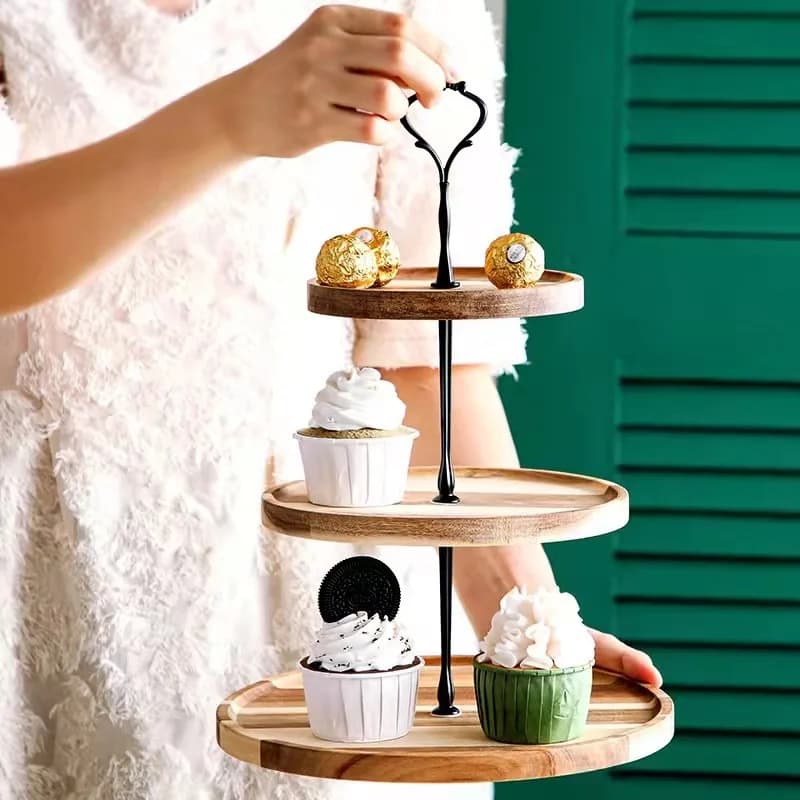 Spot Tavolo da dessert in legno Snack Dim Sum Scaffale per torte in legno massello Vassoio per snack per torte creative Vassoio per frutta secca
