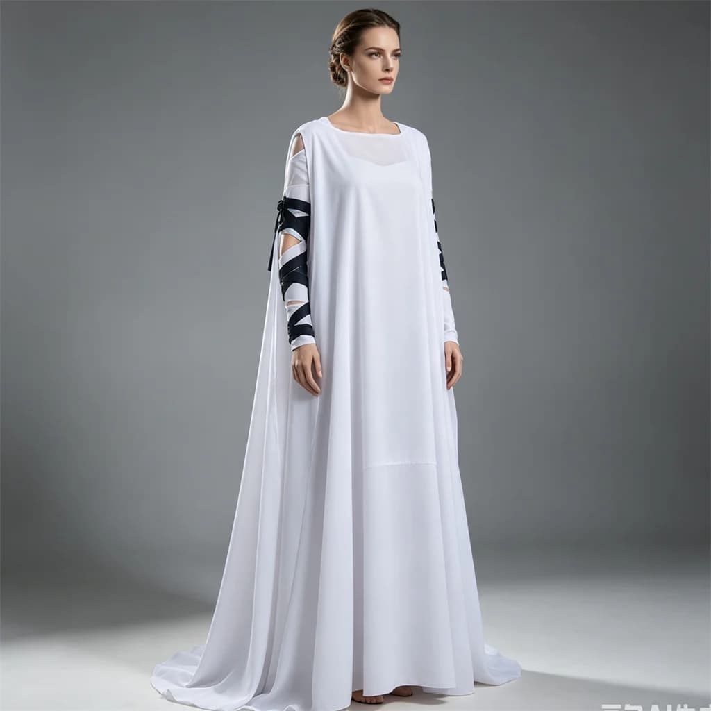 Halloween Bride of Frankenstein Cosplay Elizabeth Costume Classic Horror Movie Monster White Long Robe Dress Cutout Bandage Gown