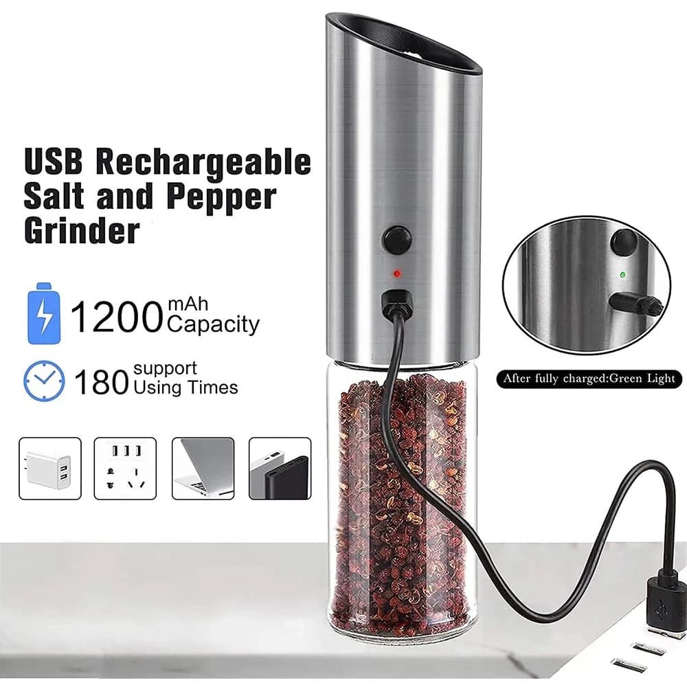 NUOVO set di macinapepe elettrico per sale e pepe, agitatori elettrici ricaricabili tramite USB, utensile da cucina automatico per macchina in acciaio per spezie