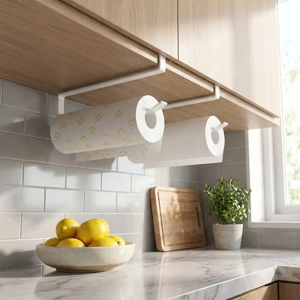 Portarotolo da Cucina Senza Foratura, Supporto da Parete per Rotoli di Carta Igienica, Portaoggetti Antiruggine Salvaspazio per Bagno e Cucina