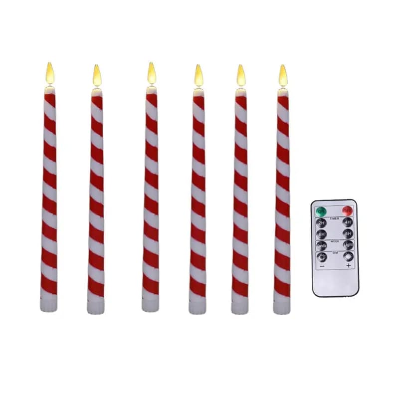 AAAN-Cane Flickering Battery Operated LED Christmas Flameless Taper Candles 6PCS For Xmas Centerpiece Holiday Party