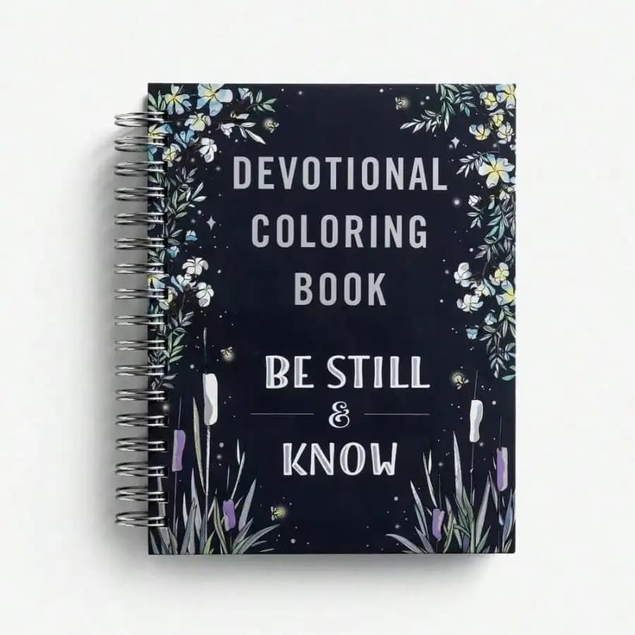 Book of devotional coloring "Be Still & Know" with 75 Inspiring Devotions, Encouragement and Hope, Coloring pages with spiral binding, Adult Gift