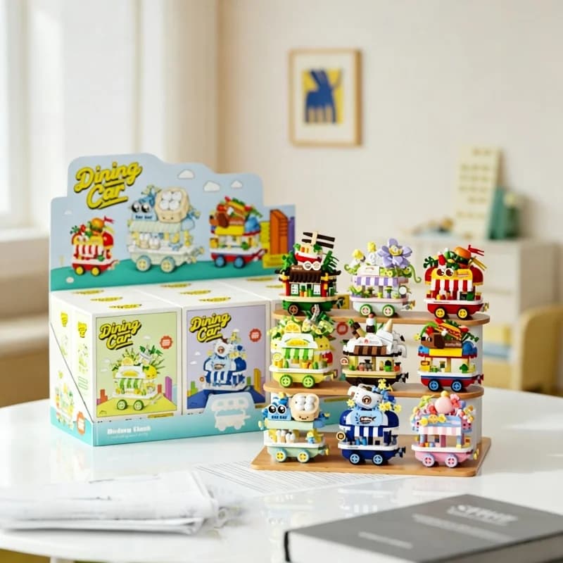 DIY Food Cart Building Blocks Set Hamburger Coffee Hot Dog Ice Cream Stall Car Kids Educational Assembly Bricks Toy for Kids