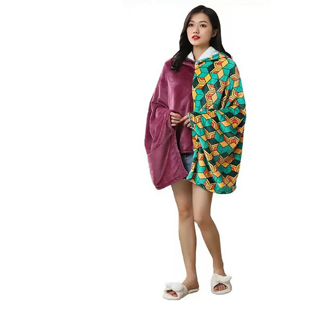 Coperta con Cappuccio Yaiba, Costume Cosplay Anime, Coperta in Flanella con Cappuccio, Sciarpa Demon Slayer Kimetsu No Kamado Nezuko Agatsuma Zenitsu