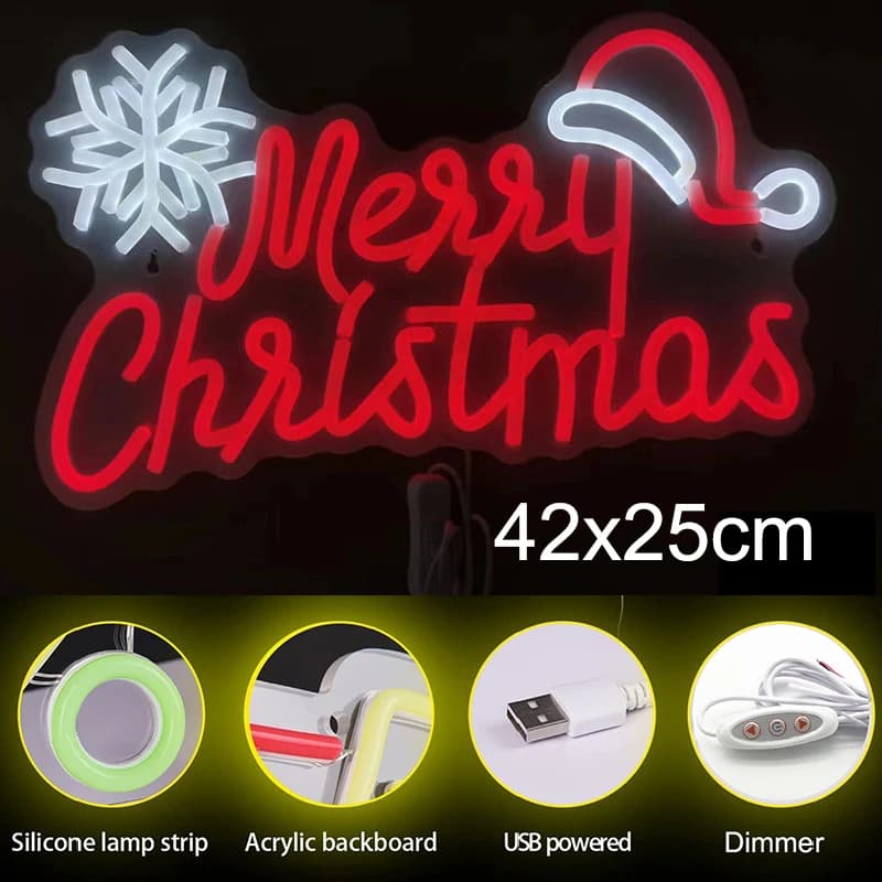 Buon Natale Insegne al neon Luci LED Insegne con lettere di Natale Lampada da parete Dimmerabile Decorazioni personalizzate Natale Bar Club Party Room Festival