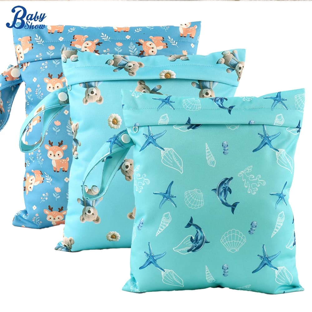 3pcs Portable Baby Diaper Bag Printed Wet Dry Nappy Handbag Stroller Carry Pack Travel Wetbag Small Size