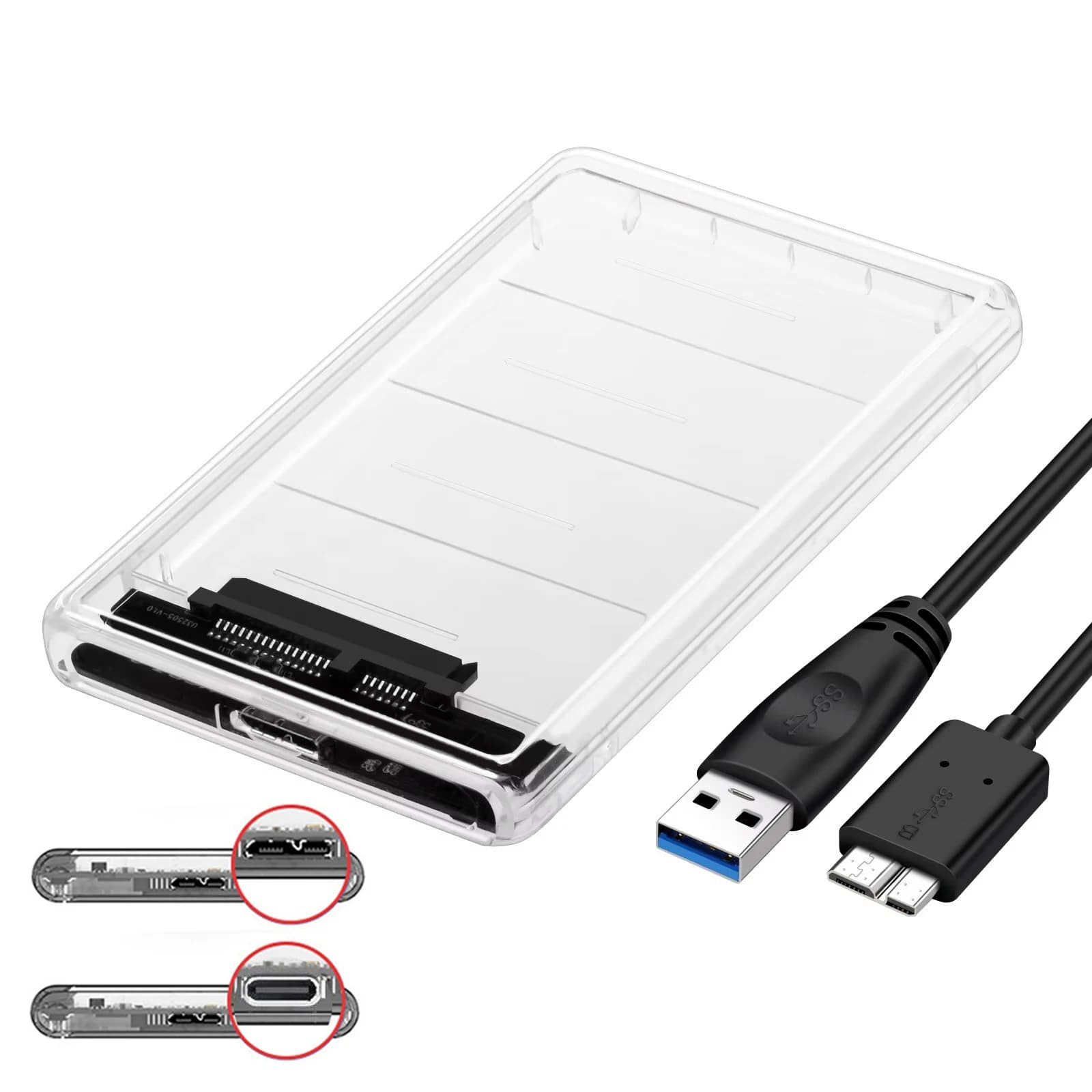 HDD Case 2.5 Inch SATA to USB3.0/Type-C HDD Enclosure 5Gbps Max USB-C External SATA HDD Enclosure Support Auto-Sleep Hard Drive