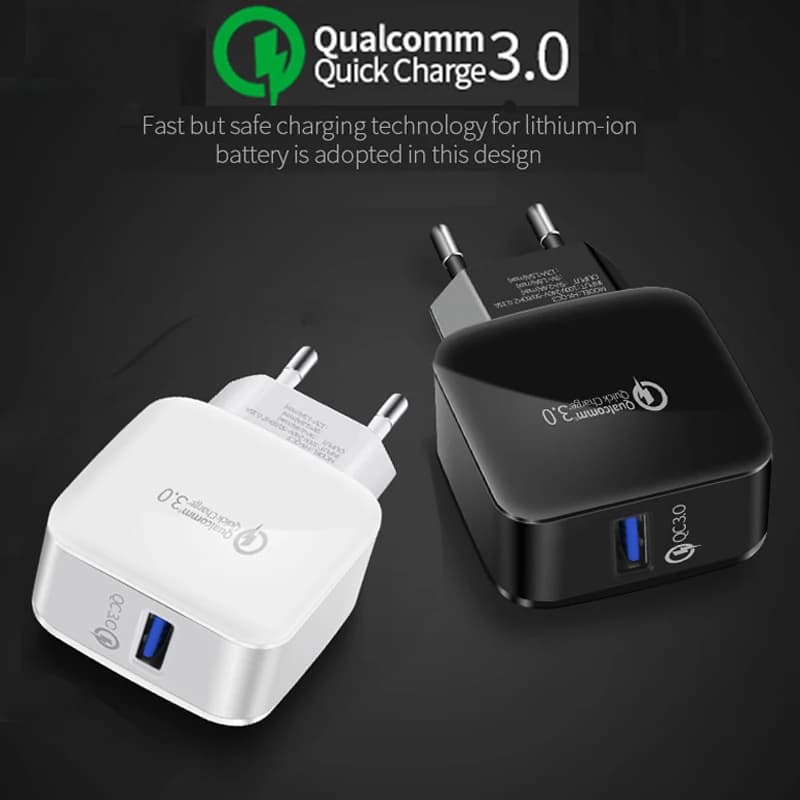 18W QC3.0 EU Plug USB Wall Fast Charger For Samsung iPhone 16 15 14 iPad Huawei Xiaomi Tablet PC QC Qualcomm Quick Charge 3.0