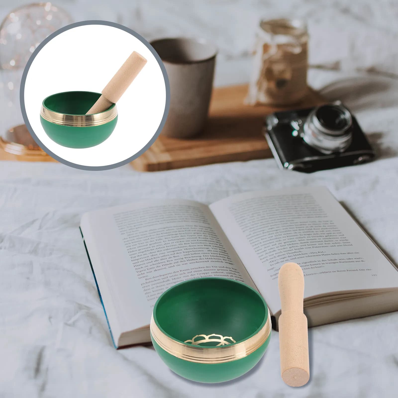 1Set Colorful Copper Meditation Singing Bowl Ancient Look Relaxation Sound Therapy Bowl Set for Yoga Mindfulness Healing
