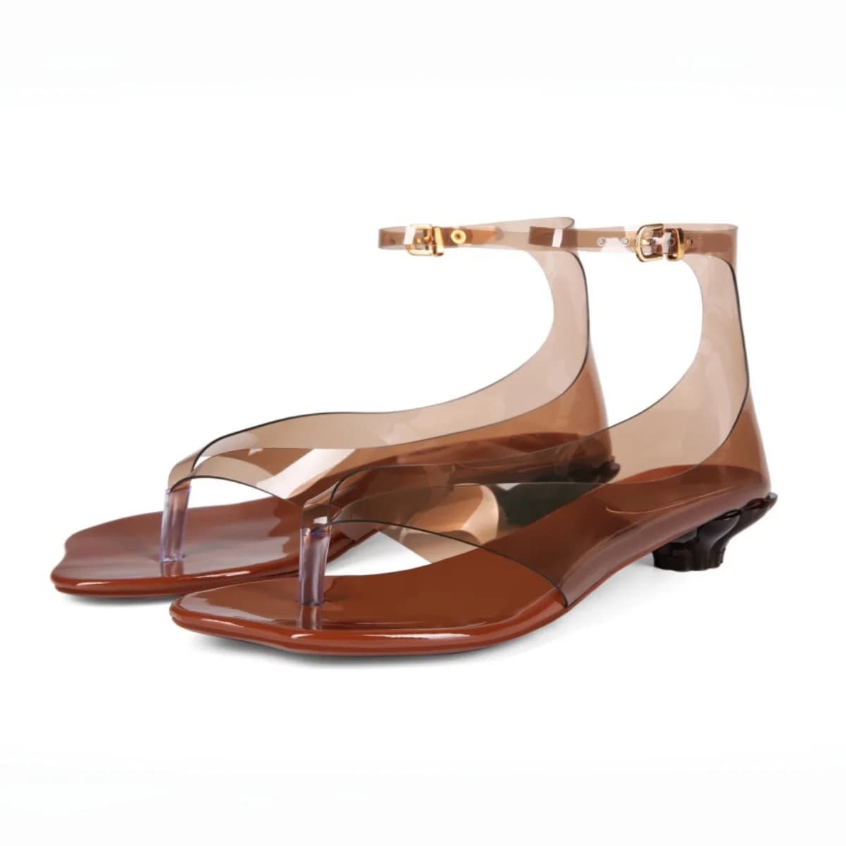 Sandali Estivi da Donna in PVC Trasparente con Punta Rotonda, Stile Unico, Tacco Basso, Design con Cinturino a Fibbia, Taglie Grandi, Ciabatte Casual