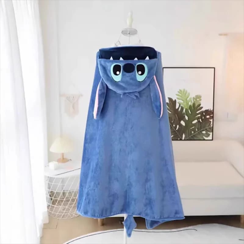 Anime Cartoon Stitch Mantello con cappuccio Scialle per studenti Spessore caldo Pisolino Mantello di flanella Ufficio Pisolino Aria condizionata Coperta Regalo di festa