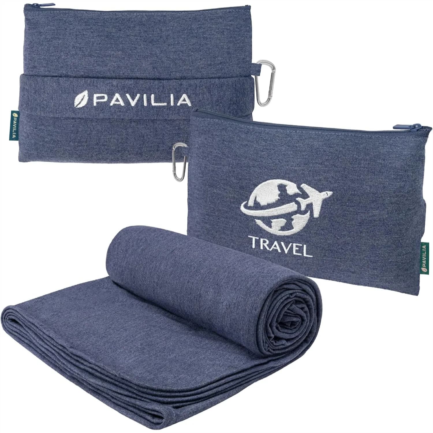 Coperta da Viaggio Compatta, Set Combinato di Cuscino e Coperta in Morbido Pile Portatile per Viaggi in Aereo e Auto, Blu Navy 65x40 Pollici