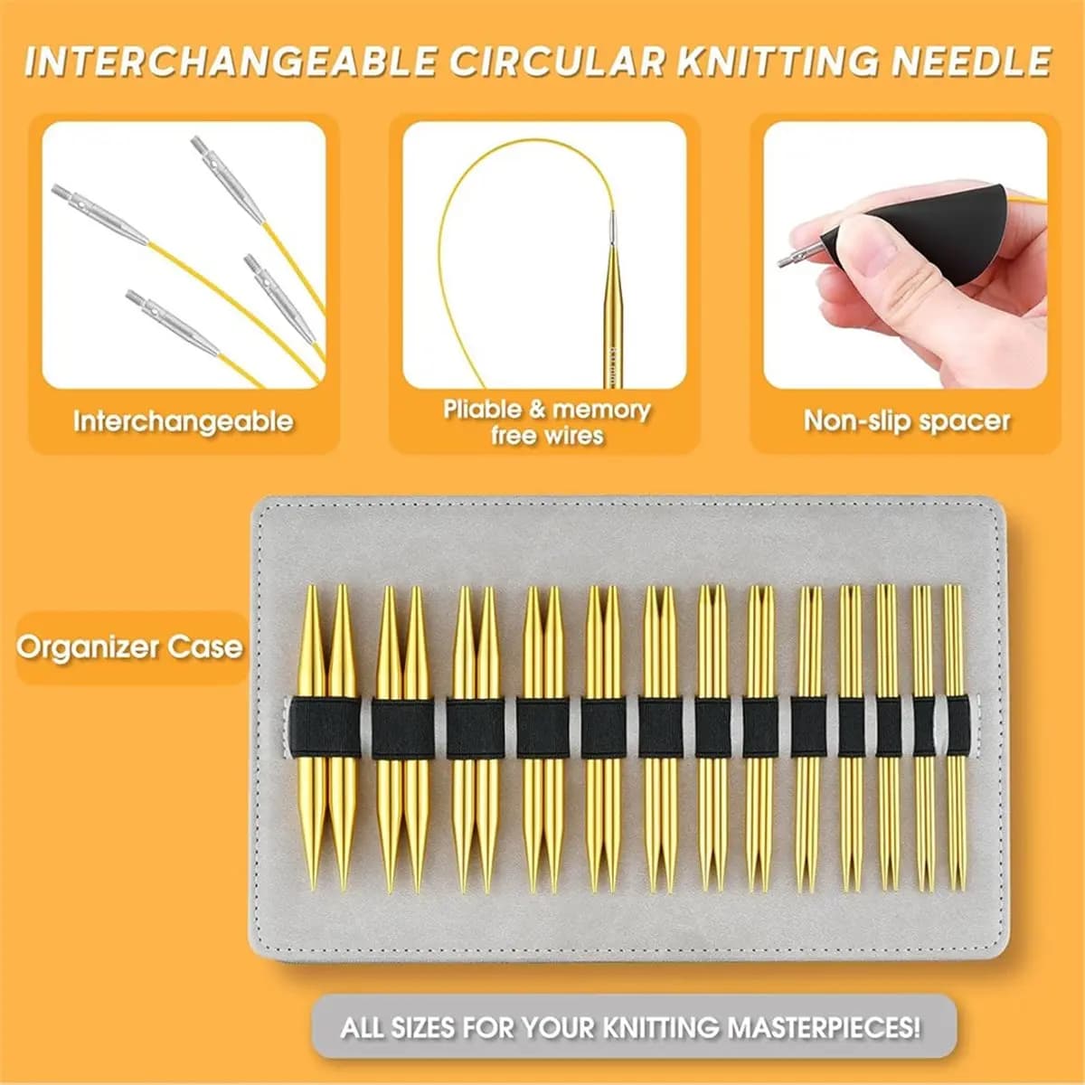 Set di Ferri Circolari Intercambiabili, 13 Paia (3mm-10mm) US 2.5-15 con Cavi da 16, 24, 32, 40 Pollici, Accessori