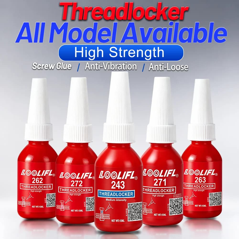 LOOLIFL 243 271 272 263 262 Thread Locker Blue Red Medium Strong Strength Threadlocker Fasteners Metals Anaerobic Screw Glue