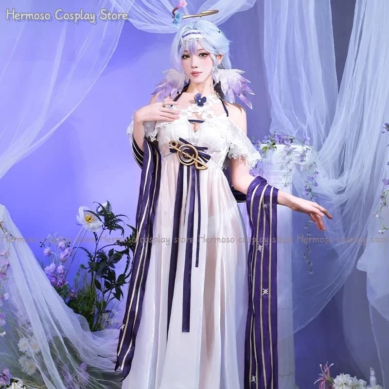 A;3,v;7'd/Game Honkai Star Rail Fanart Costume Cosplay Parrucca Copricapo Robin Costume da Bagno Estivo Festa di Halloween Bianco 6'b\7.n;8/