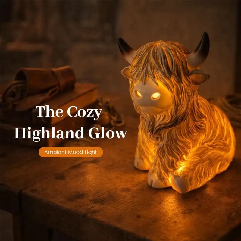 Table lamp in Bovino Highland Shape Resin, Night Light from Comodin, Rustic and Cosy Decoration for the House, Gift for Animals, Children and Holidays