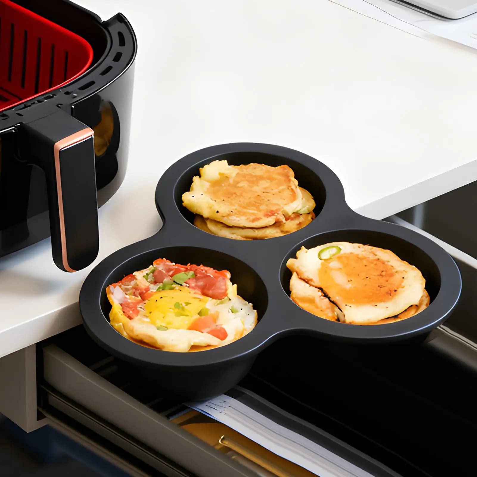Air Fryer Egg Pan Silicone Egg Mold Air Fryer Pan Reusable Air Fryer Non Stick Pancake Baking Tray Kitchen Cooking pancake cake