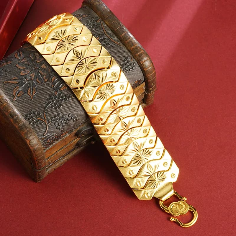 Collectible Couple Gold Bracelet For Men Women 24K Gold AU999 Heavy star carving craft perfect for collection