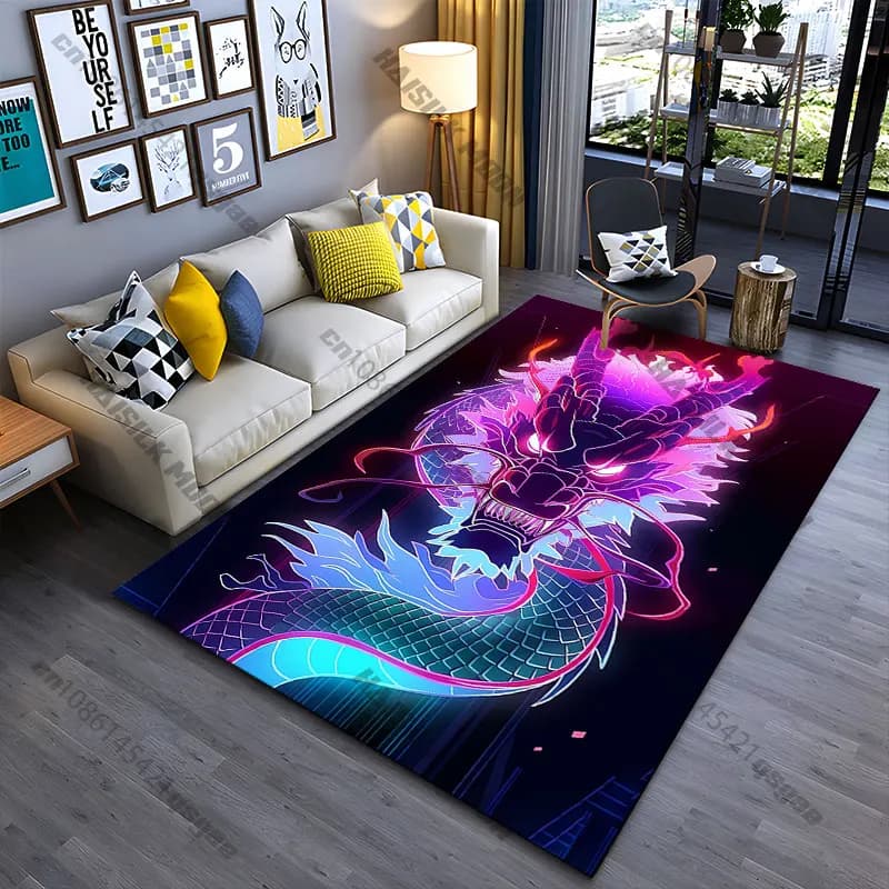Carpet with Mithological Dragon Luminous and Feroce, Yoga Mat, Living Room Decoration, Children's Mat, Zerbino, Games Mat