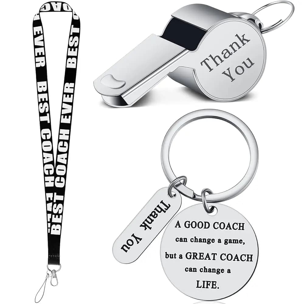Fischietto da Allenatore con Cordino - Fischietto in Acciaio Inossidabile e Portachiavi, Regalo di Natale per Calcio, Football, Basket, Pallavolo